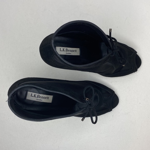 L.K. Bennett Suede Mesh Peep-Toe High Heels, Black, EU 39= Women's US size 8 - Picture 6 of 14